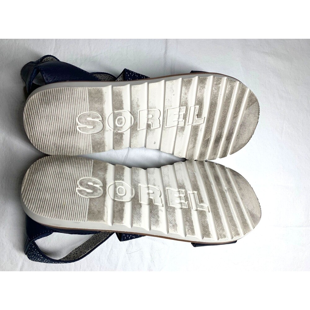 Sorel Ella II Sandals Womens 6 Blue White Criss Cross Leather Strap Slip On Flat - Picture 8 of 9